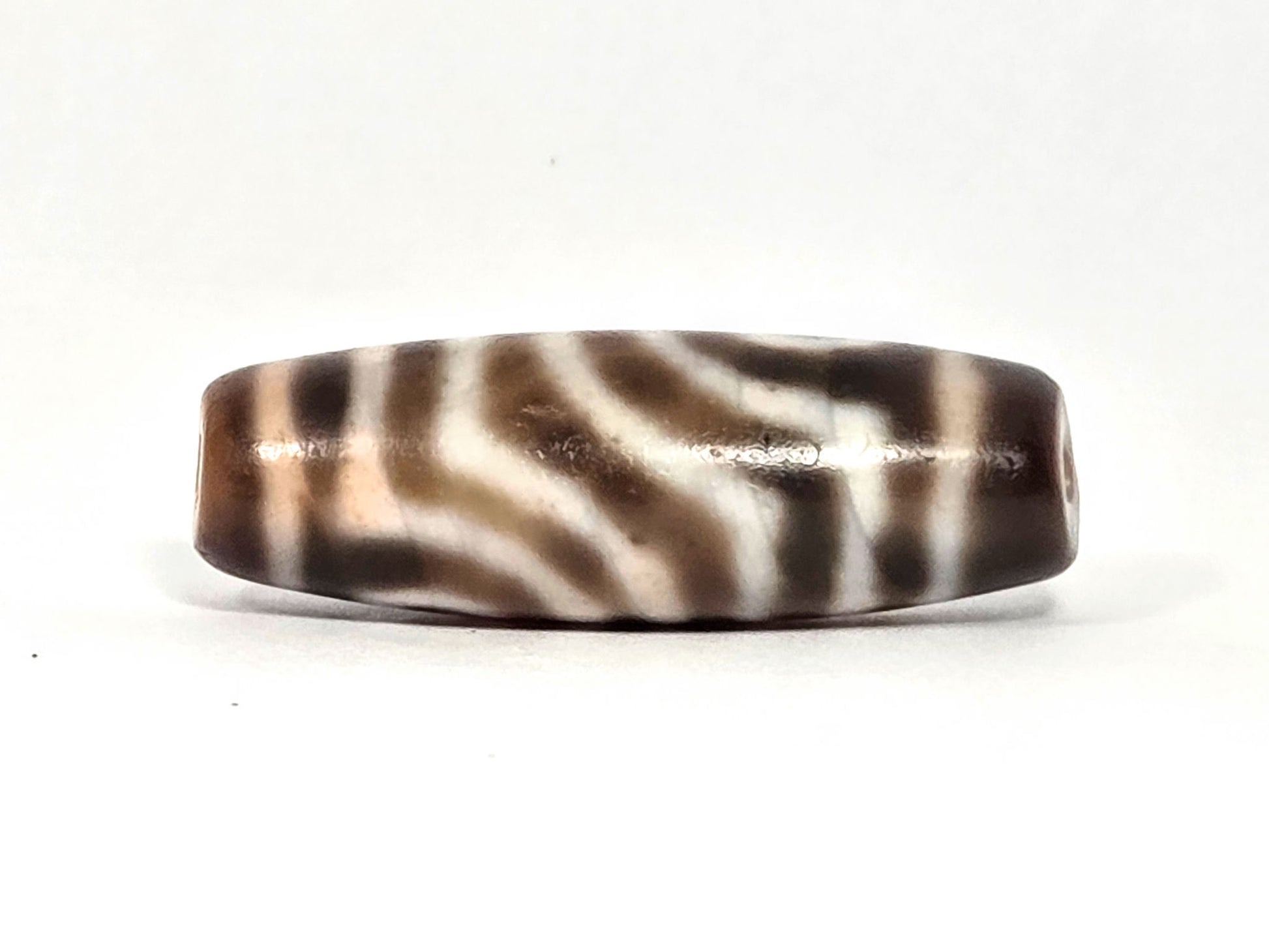 At-072326-2EVBS antique two eye variant dzi dark brown agate reverse face flowing stripe field unretouched
