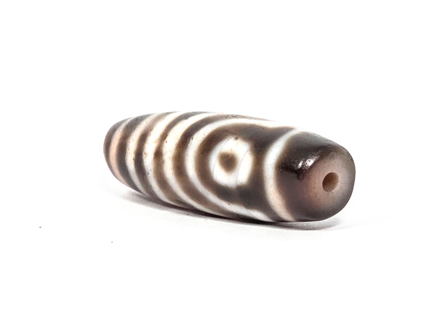 At-072326-2EVBS antique two eye variant dzi drill end darker cap concentric stripe wrap unretouched