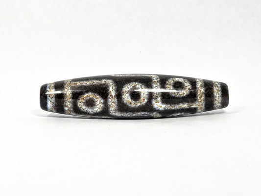 N-082326-9EBS2 new nine eye dzi bead 60.4x14.5mm pitch-black agate blue-grey etching front face unretouched