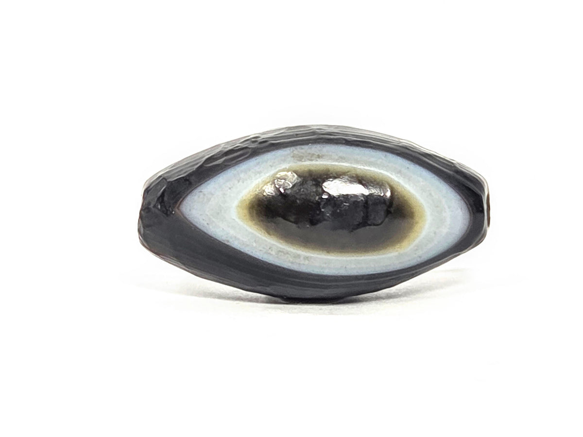 N-N-071026-1E-OLV natural one eye dzi 34.7x17.5mm olive form dark brown agate white band eye face unretouched