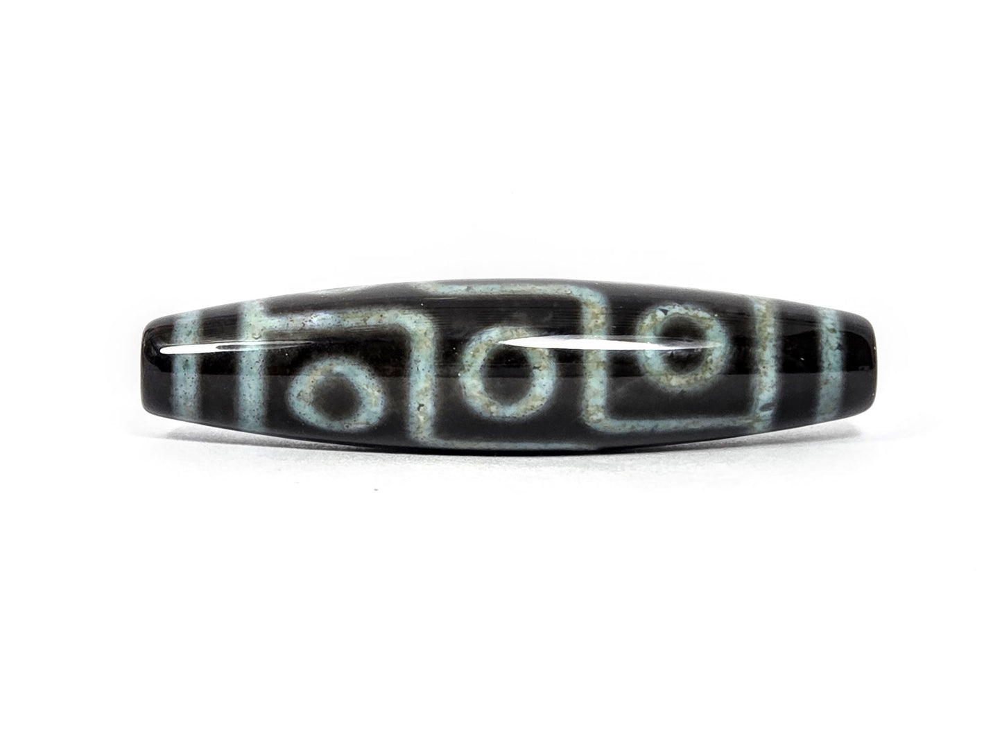 N-082326-9EBS2 new nine eye dzi bead 60.4x14.5mm pitch-black agate blue-grey etching front face unretouched