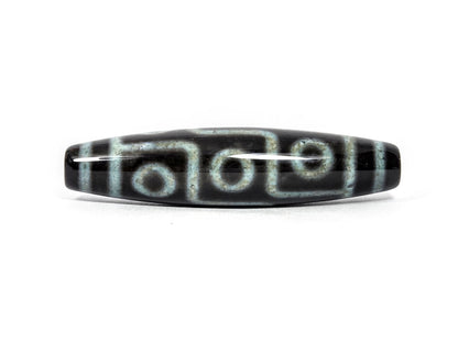 N-082326-9EBS2 new nine eye dzi bead 60.4x14.5mm pitch-black agate blue-grey etching front face unretouched