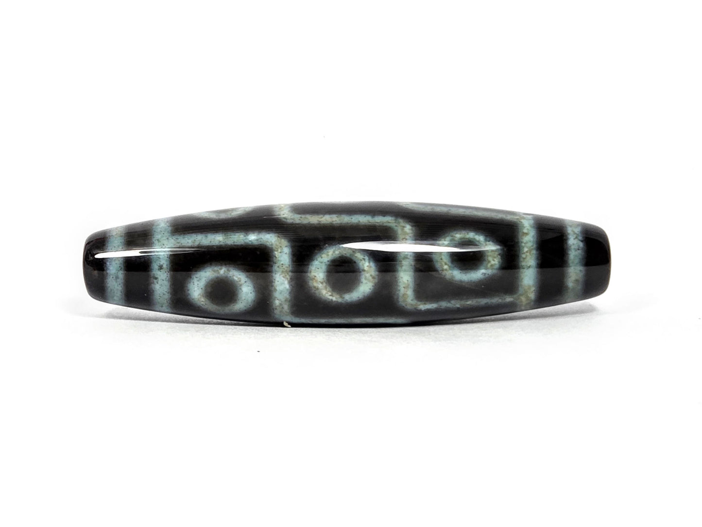 N-082326-9EBS2 new nine eye dzi bead pitch-black agate blue-grey etching 90-degree rotation unretouched