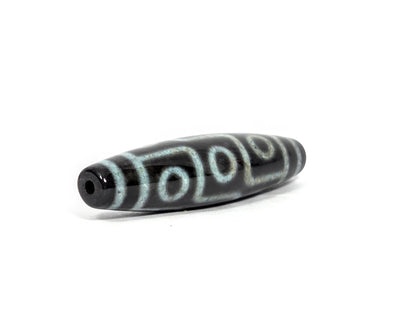 N-082326-9EBS2 new nine eye dzi bead drill end view two pitch-black glossy tip agate unretouched