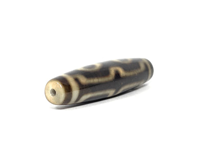 N-090526-4EV3 new four eye variant dzi 57.8×13.6mm dark brown honey agate angled opposite drill end, unretouched