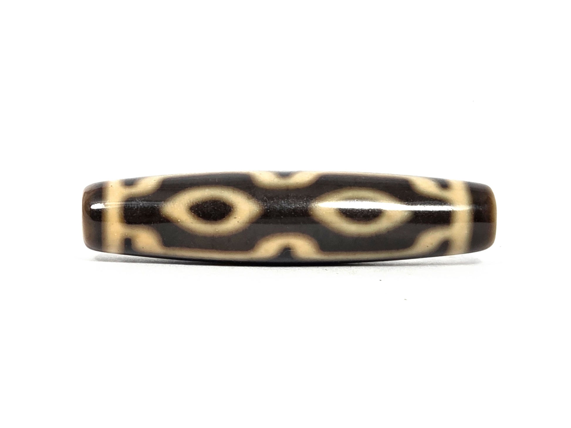 N-090526-4EV4 new four eye variant dzi cream dark brown agate face B almond eyes broad cream fields, unretouched