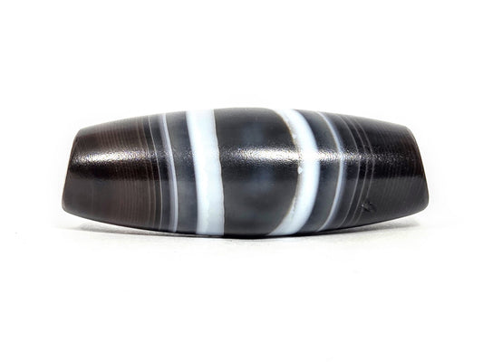 N-N-071026-1E3 natural one eye dzi 56.0x19.9mm banded agate white grey blue brown black face A unretouched