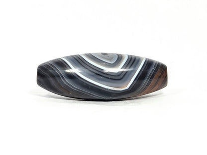 N-N-071026-1E-OLV2 rotated upper face, no eye visible, angular chevron banding with white band, warm brown end zone, unretouched