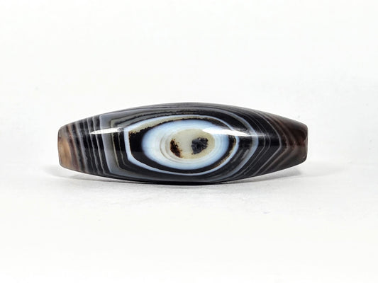 N-N-071126-1E-FCT eye face, naturally formed one eye, 44.4×14.6mm dark brown-black faceted banded agate, blue-grey eye, unretouched
