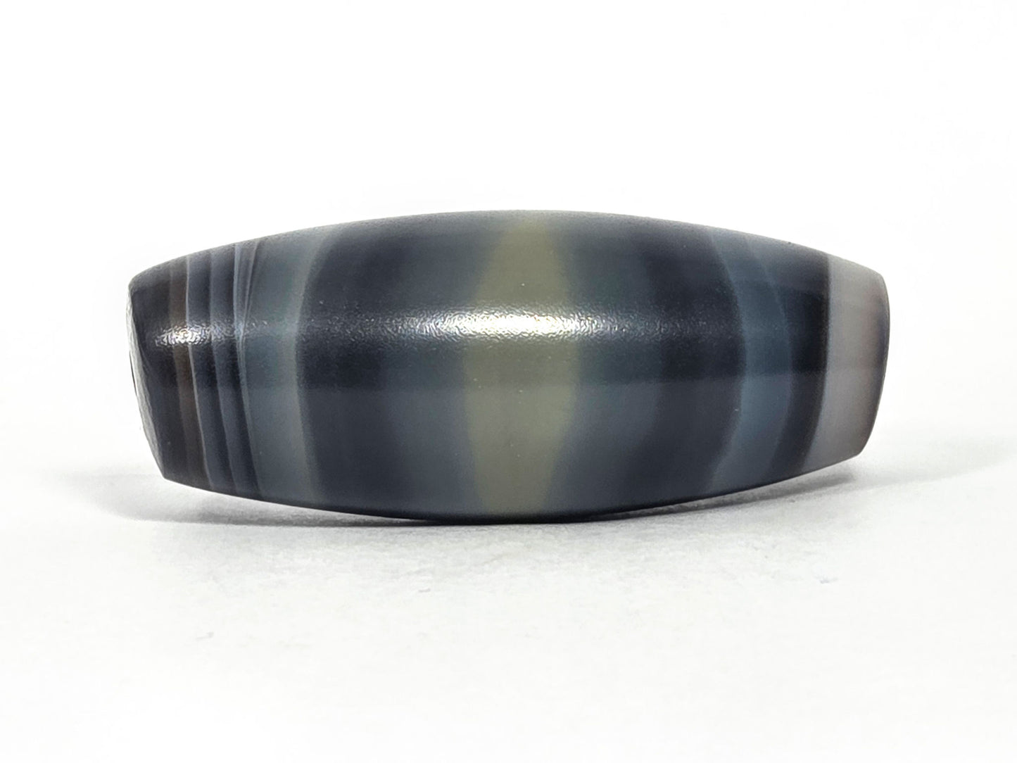 Natural One Eye N-N-071426-1E4 50.3×20.5mm blue-grey banded agate face A — olive-grey eye zone, unretouched.