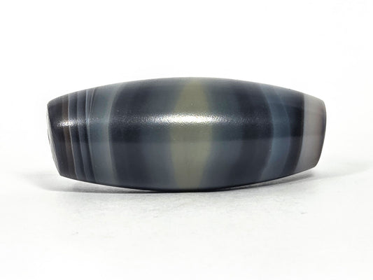 Natural One Eye N-N-071426-1E4 50.3×20.5mm blue-grey banded agate face A — olive-grey eye zone, unretouched.