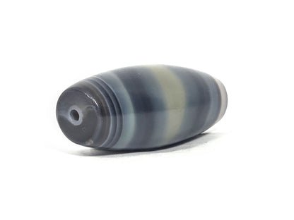 N-N-071426-1E4 end angle B — concentric micro-banding at drill end, darker cap, 50.3×20.5mm agate, unretouched.