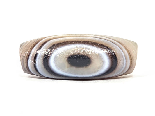 N-N-062126-1E2 New Natural One Eye dzi bead, full front view, concentric eye visible, 42.5×16.8mm, unretouched