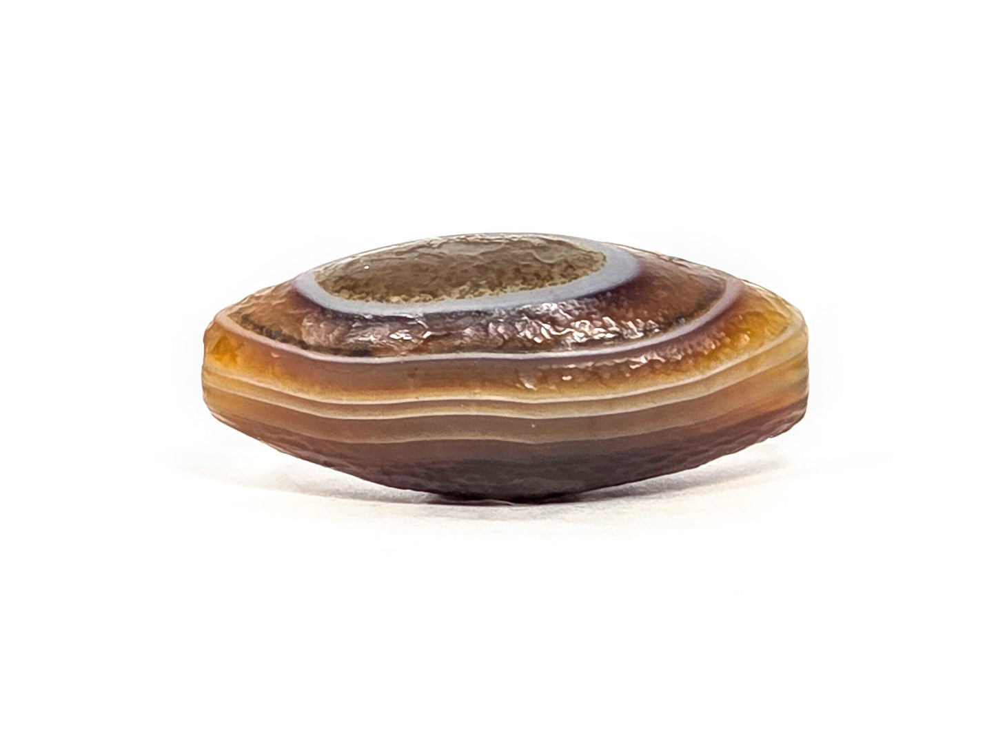 N-N-071126-1E-OLV5 upper face, natural rough agate cortex, undulating striated surface, warm honey-gold and reddish-brown, unretouched