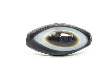 N-N-071026-1E-OLV natural one eye dzi 34.7x17.5mm olive form dark brown agate white band eye face unretouched