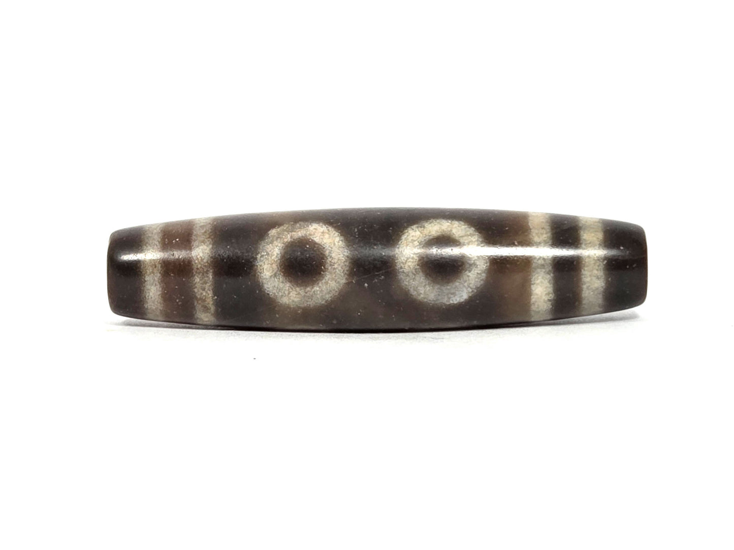N-090326-6E new six eye dzi 58.6×13.6mm brown-grey agate face A two eyes grey-cream rings, unretouched