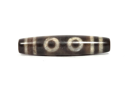 N-090326-6E new six eye dzi 58.6×13.6mm brown-grey agate face A two eyes grey-cream rings, unretouched