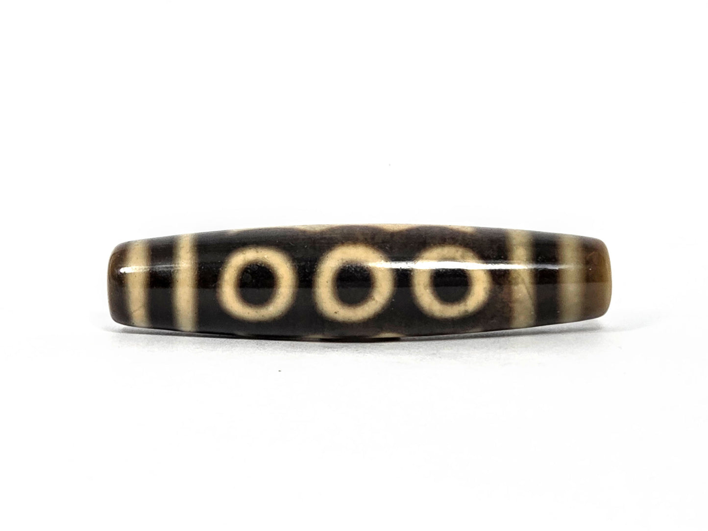 N-090126-5E new five eye dzi 57.3x13.2mm dark brown agate three eyes primary face unretouched