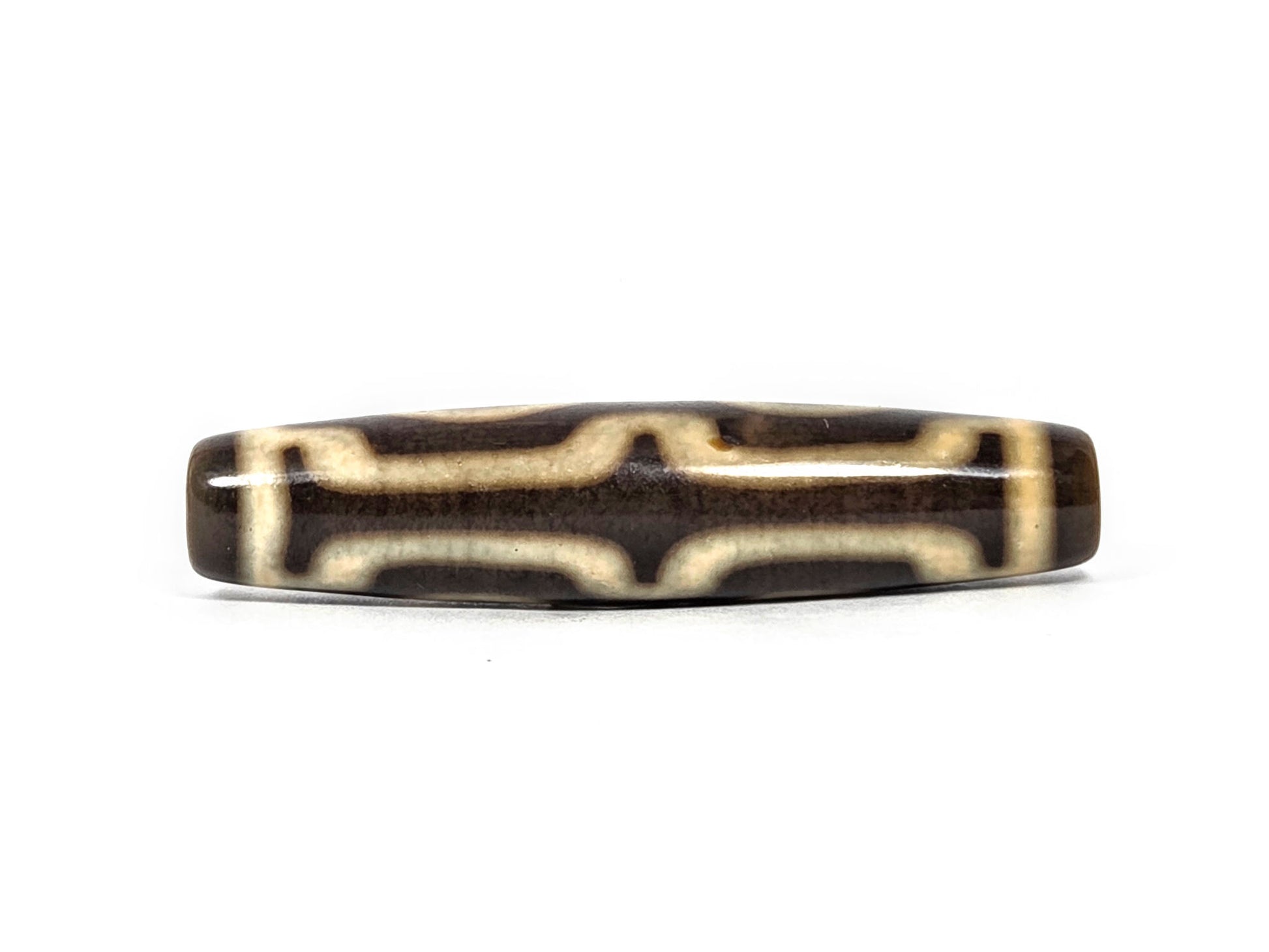 N-083126-4EV2 new four eye variant dzi 56.8x12.8mm dark warm brown agate side face bar structure unretouched