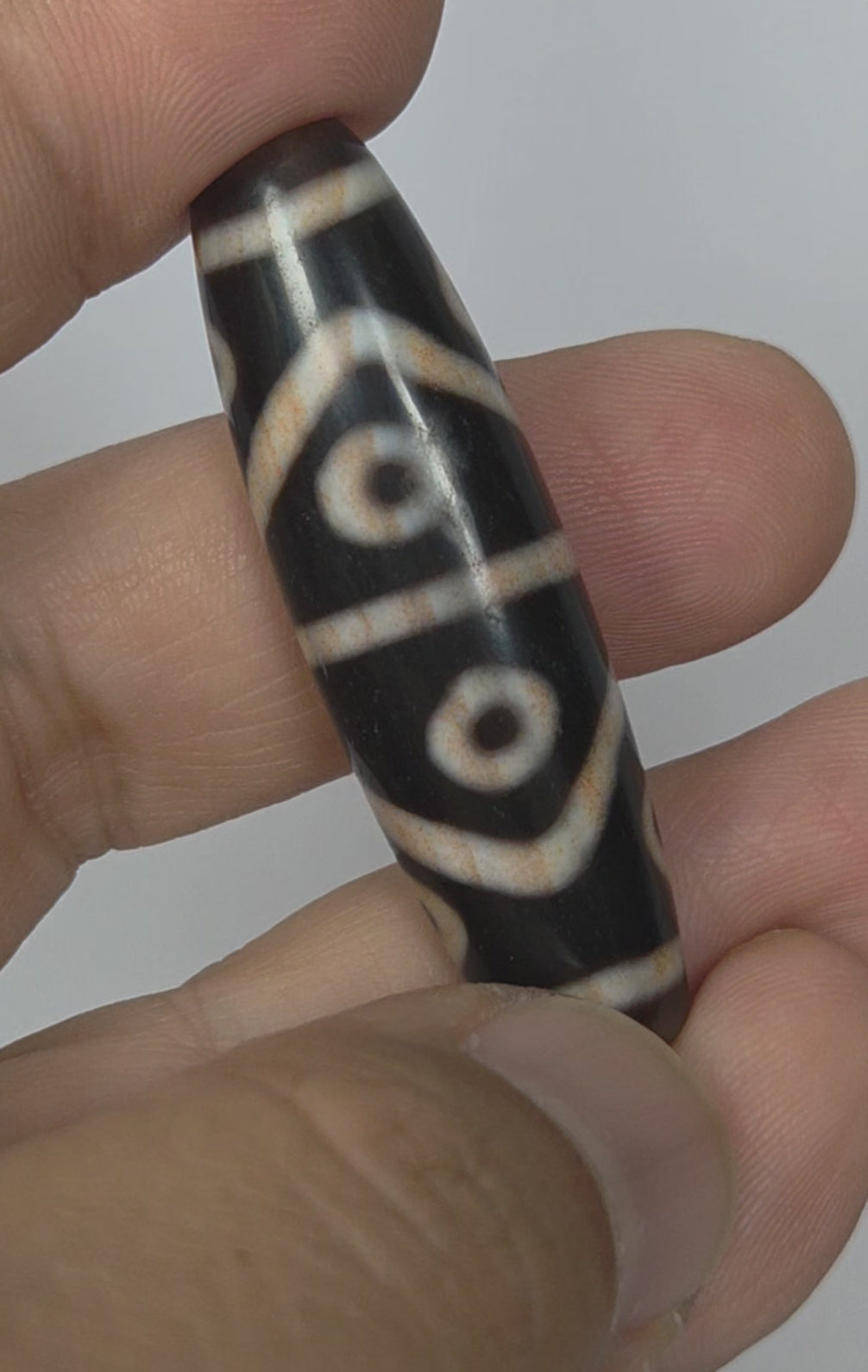 Antique Eight Eye Tiger Tooth Dzi (At-0426-8ETT) — unretouched 360° video, 50mm, ~500 years old	