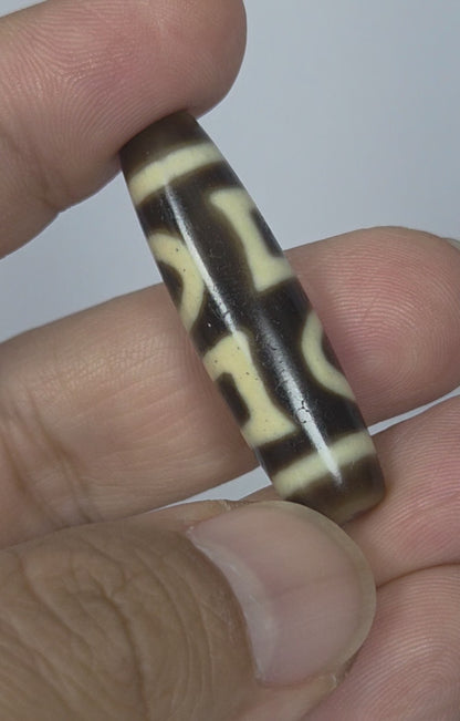 At-090425-DHE antique double heaven earth dzi bead 40.9x11.1mm video all four rotations dark brown agate