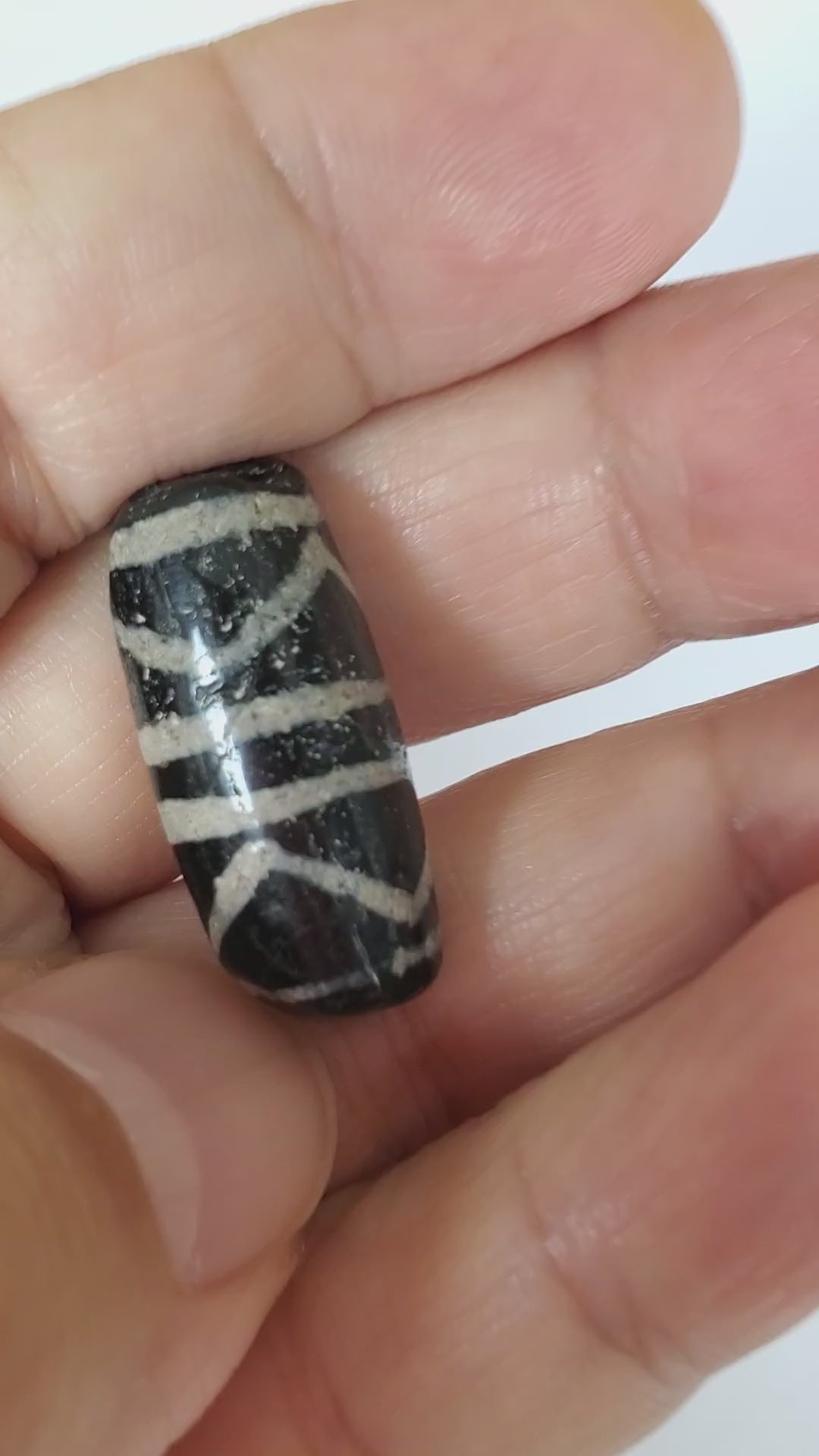 Ancient Double Tiger Tooth Dzi Bead (Anc-0426-DTT) — Unretouched 360° View
