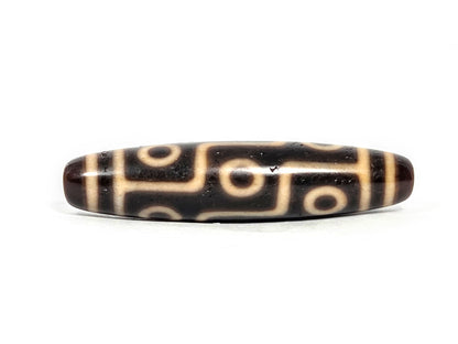 At-070626-9E antique nine eye dzi, 53.3×12.3mm, face A, deep dark brown agate, cream eye network, unretouched