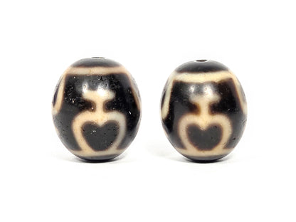 Treasure Vase Variant pair V-071426-TVV, 20.7×18.3mm & 20.1×17.7mm dark brown agate, face A both beads, unretouched.