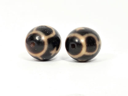 Vintage Round Treasure Vase Dzi Bead Pair, 20.5–20.9mm, Dark Agate, Taiwan (V-052526-TVP)