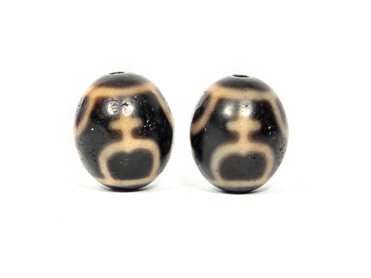 Vintage Round Treasure Vase Dzi Bead Pair, 20.5–20.9mm, Dark Agate, Taiwan (V-052526-TVP)
