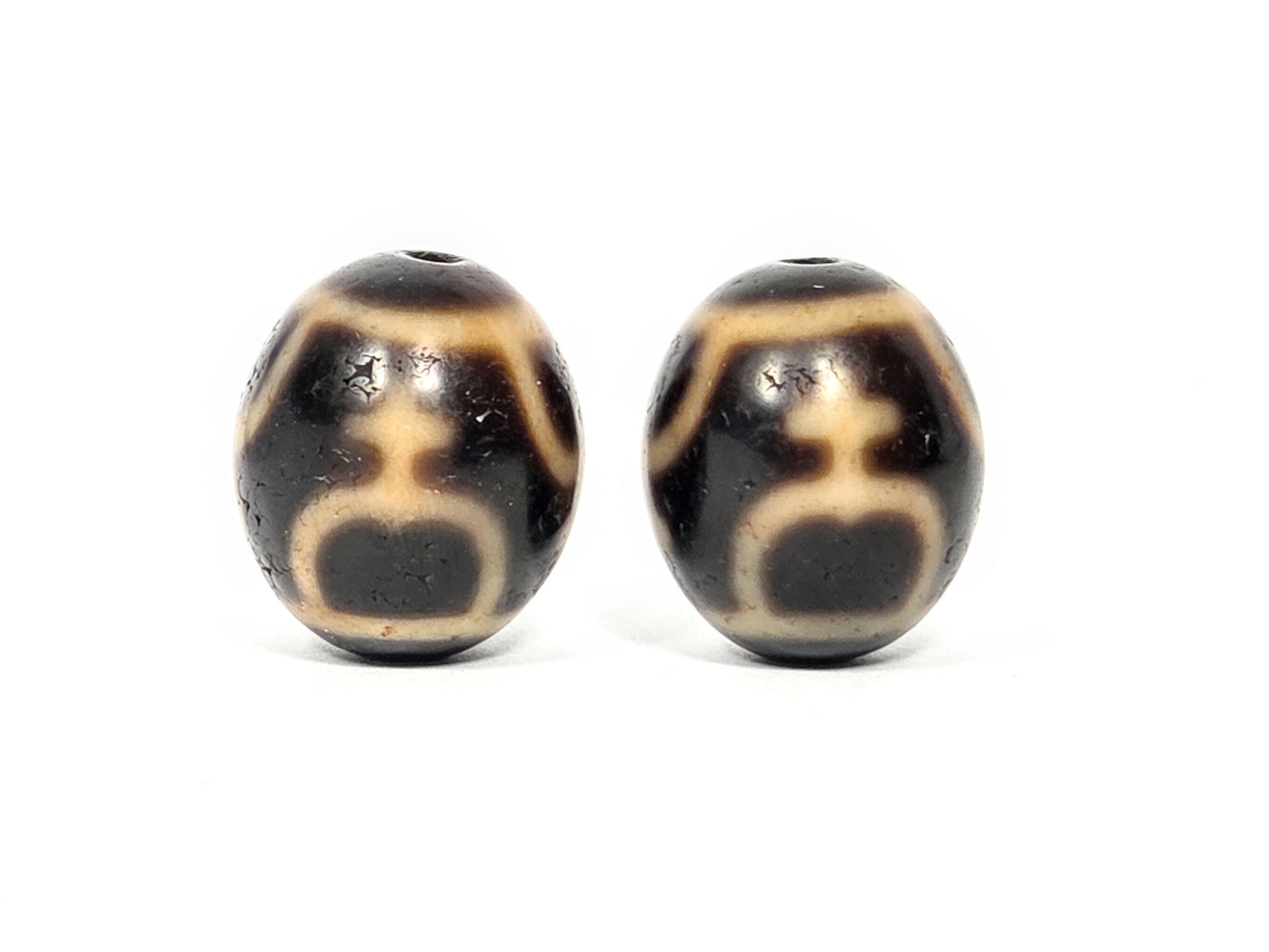 Vintage Round Treasure Vase Dzi Bead Pair, 20.5–20.9mm, Dark Agate, Taiwan (V-052526-TVP)