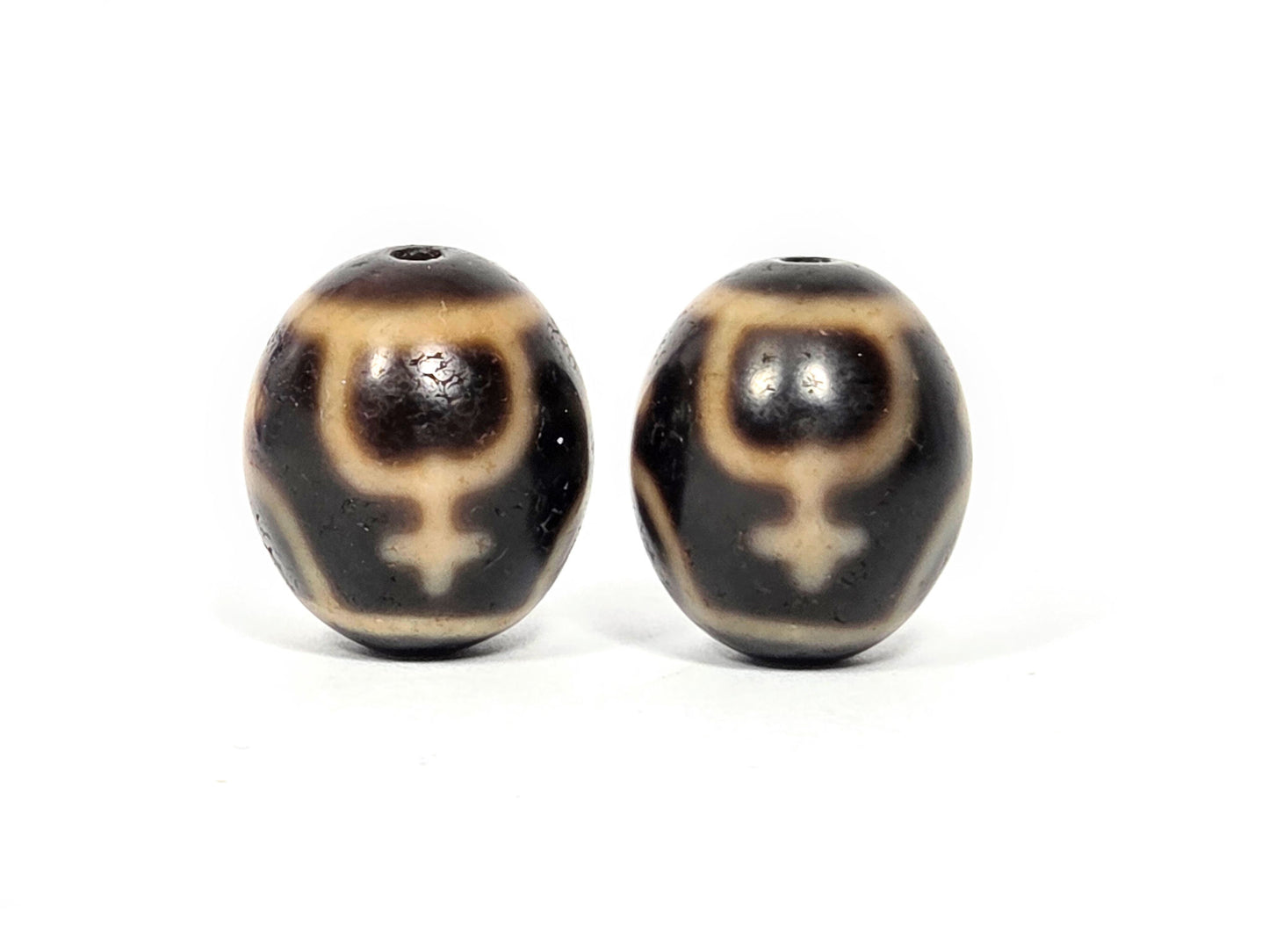Vintage Round Treasure Vase Dzi Bead Pair, 20.5–20.9mm, Dark Agate, Taiwan (V-052526-TVP)