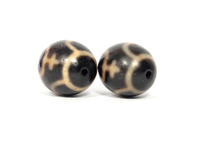 Vintage Round Treasure Vase Dzi Bead Pair, 20.5–20.9mm, Dark Agate, Taiwan (V-052526-TVP)