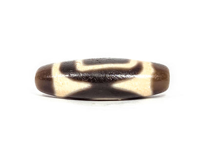 V-071126-HE second connector face, angular bracket cream elements, dark brown ground, vintage Taiwan dzi, unretouched