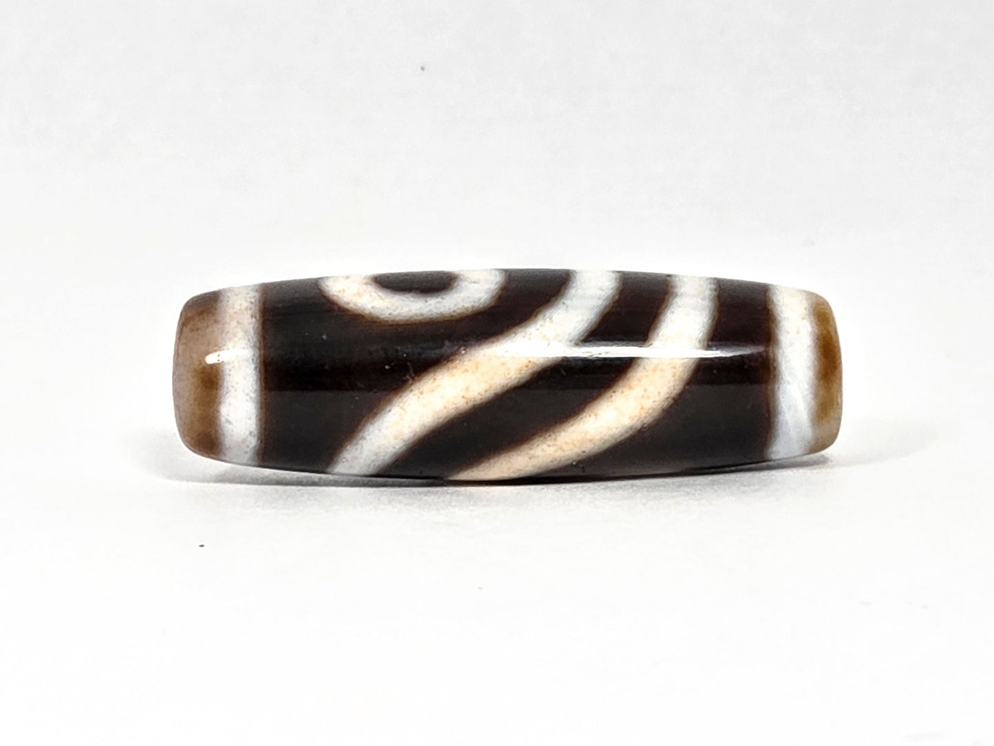 V-080426-2EVBS vintage Taiwan two eye variant dzi dark brown agate face B diagonal wave connector unretouched