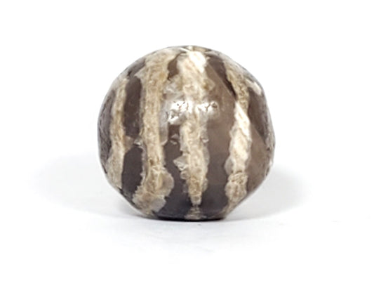 Ancient Tibetan five stripe motif dzi bead — genuine natural agate, 500+ years old, traditionally etched